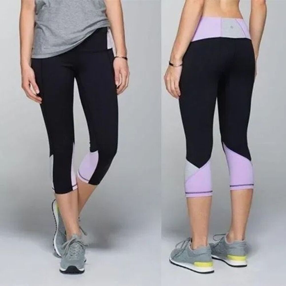Lululemon Crop Embody Leggings Yoga Cropped‎ Tights 4 Black Lilac Grey